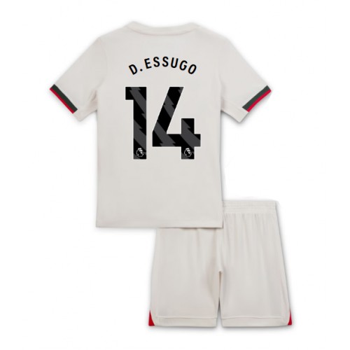 Stroje piłkarskie Chelsea Dario Essugo #14 Koszulka Wyjazdowej dla dzieci 2025-26 Krótki Rękaw (+ szorty)
